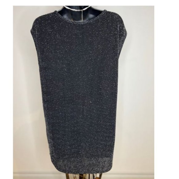 Nina K Womens Crew Neck Glitter Top Blouse Cap Sleeve Size M Black - Picture 2 of 3